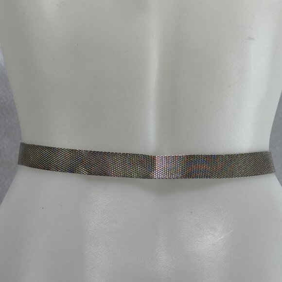 Vintage Metallic Mesh Belt Silver Buckle Detail Adjustable Grommets Size 36 - Picture 9 of 9